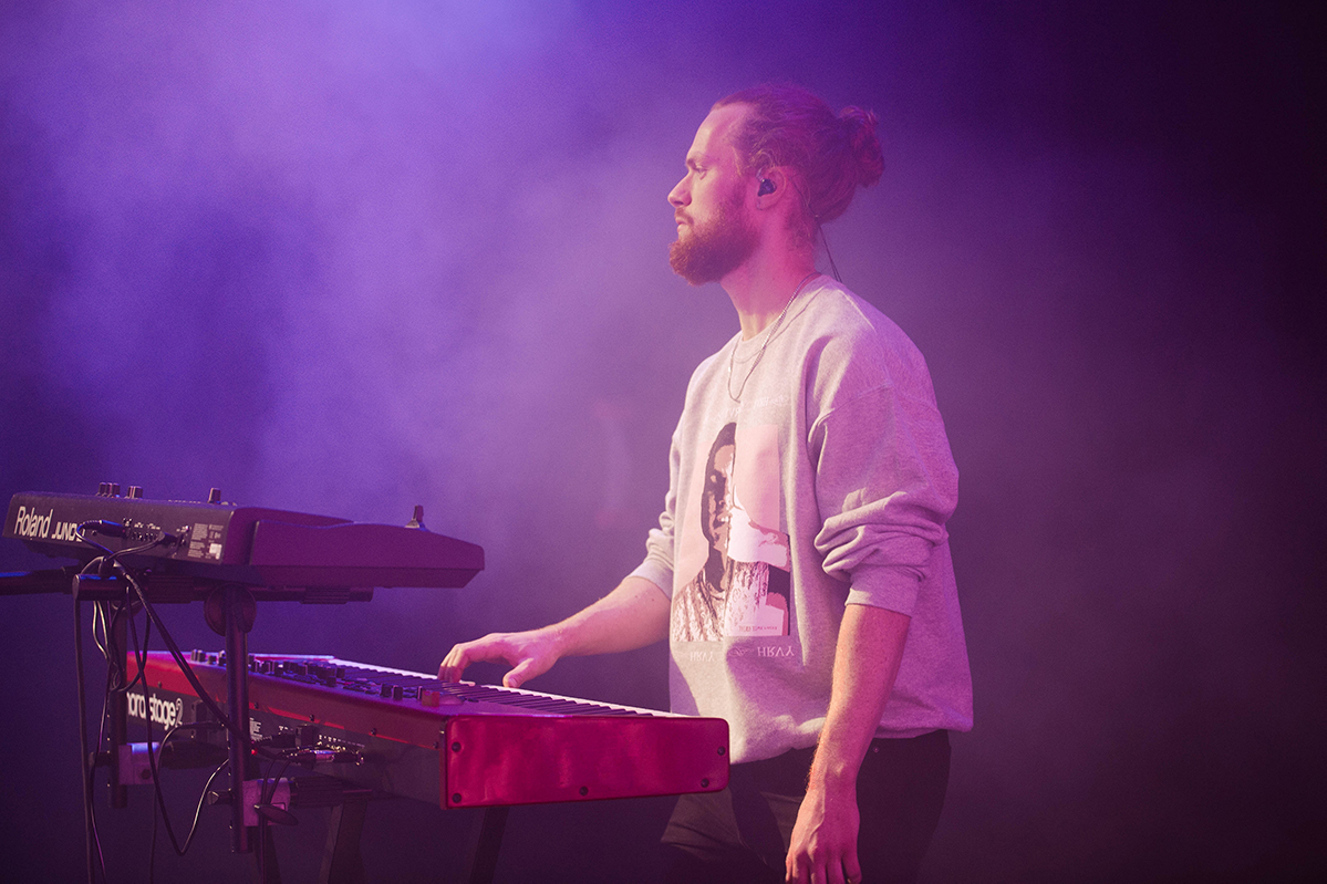 Playing keyboard on stage